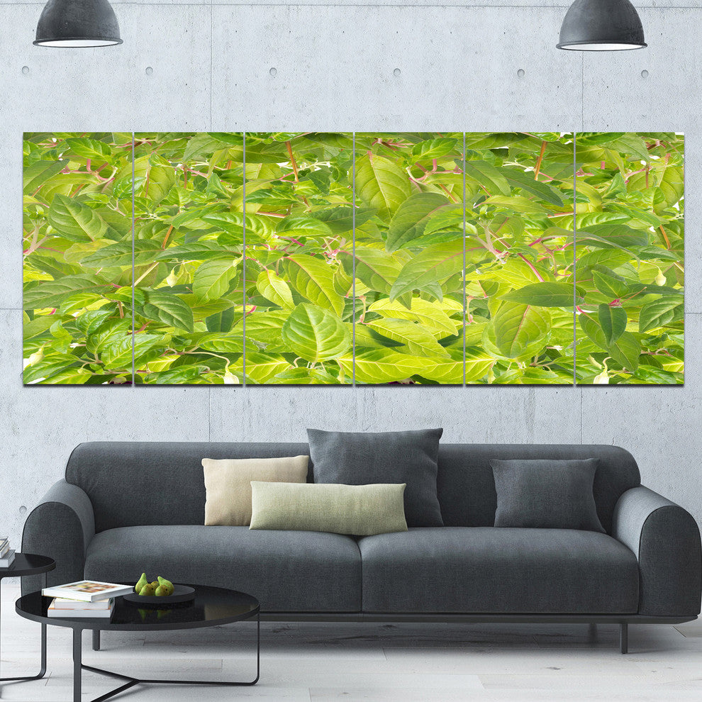 Bright Fuchsia Green Foliage, Floral Canvas Art Print, 70"x28", 6 Panels