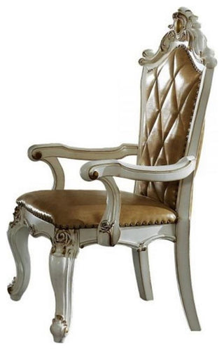 ACME Picardy Faux Leather Upholstered Arm Chair in Antique Pearl Set of 2