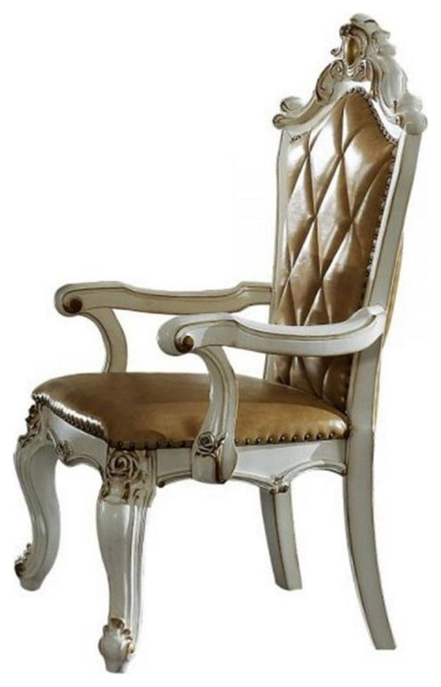 ACME Picardy Faux Leather Upholstered Arm Chair in Antique Pearl Set of 2