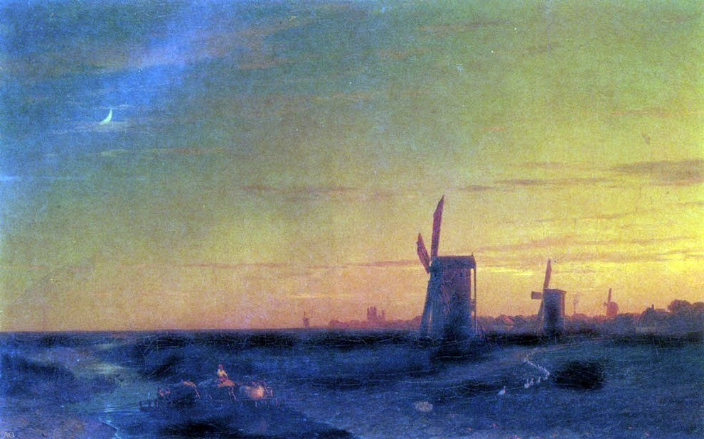 Ivan Constantinovich Aivazovsky Landscape With Windmills Gallery Wrapped Canvas
