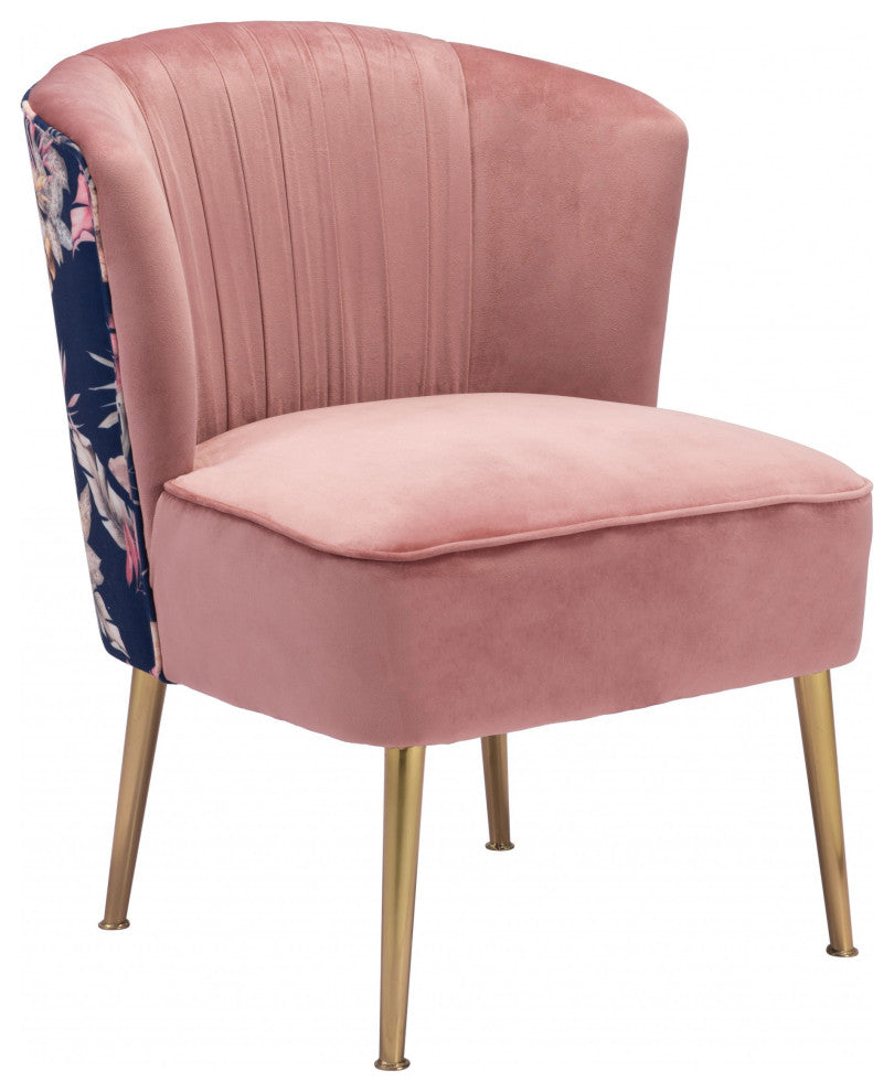 Tina Accent Chair Pink Gold and Foliage Print