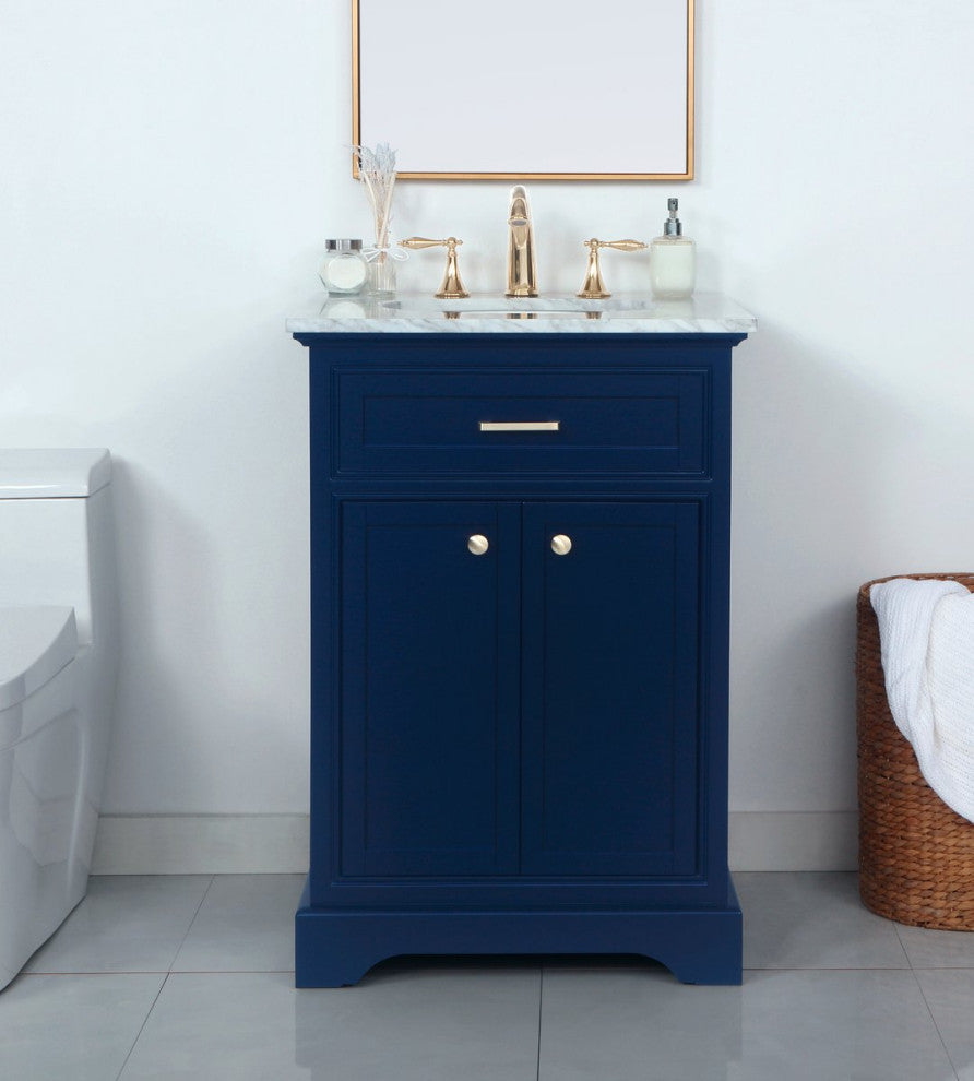 Elegant Decor Americana 24" Solid Wood and Metal Single Bathroom Vanity in Blue