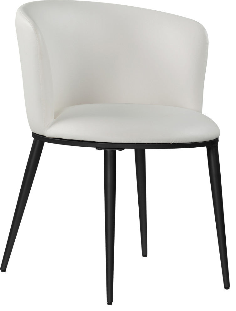 Skylar Dining Chair, Set of 2, White Faux Leather, Matte Black Iron Legs