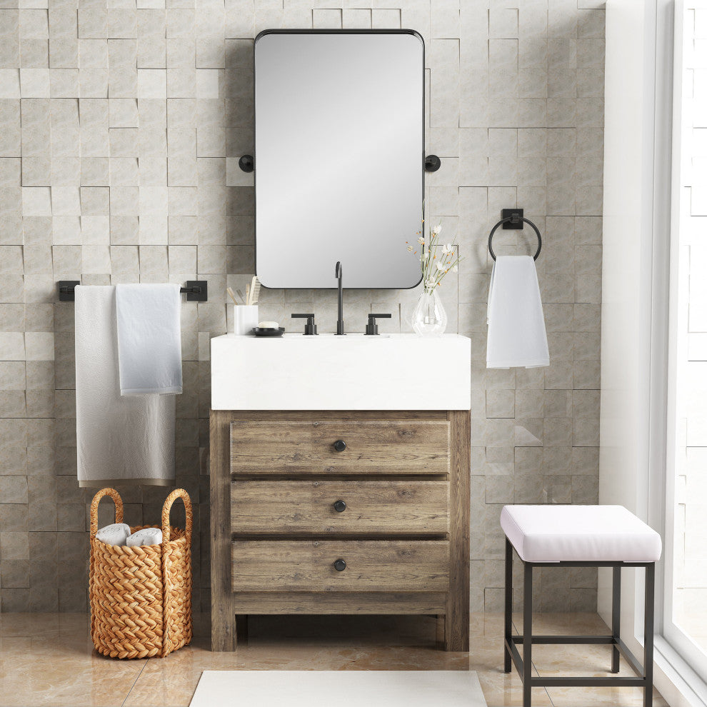 Rectangular Framed Wall Mounted Bath Mirror, Black, 24" X 35"