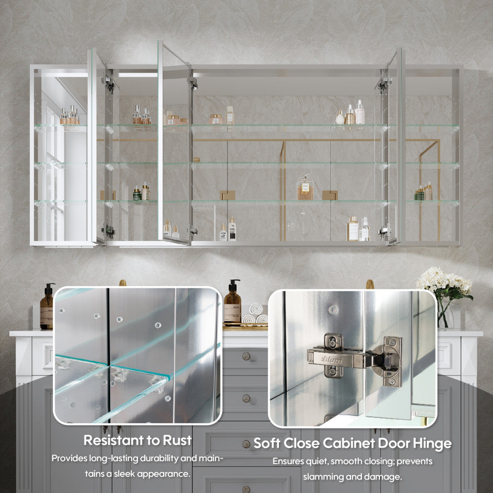 Recessed/Surface Mount Bathroom Medicine Cabinet, Reverse Installation, 72"x30"-