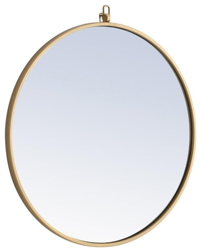 Elegant Decor Rowan 24" Round Metal Frame Hooked Mirror in Brass