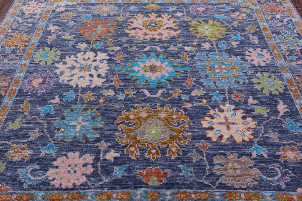 8' Square Hand-Knotted Turkish Oushak Wool Rug - Q15668
