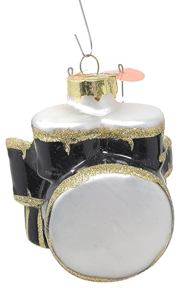 Elegant Art Glass Drum Set Ornament Black White Gold Music Vintage Style