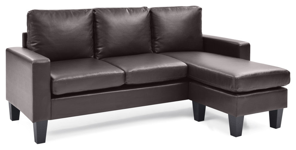 Ukiah Sofa Faux Leather Chaise, Cappuccino Faux Leather