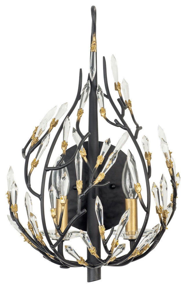 Bask 2-Lt Crystal Sconce - Matte Black/French Gold