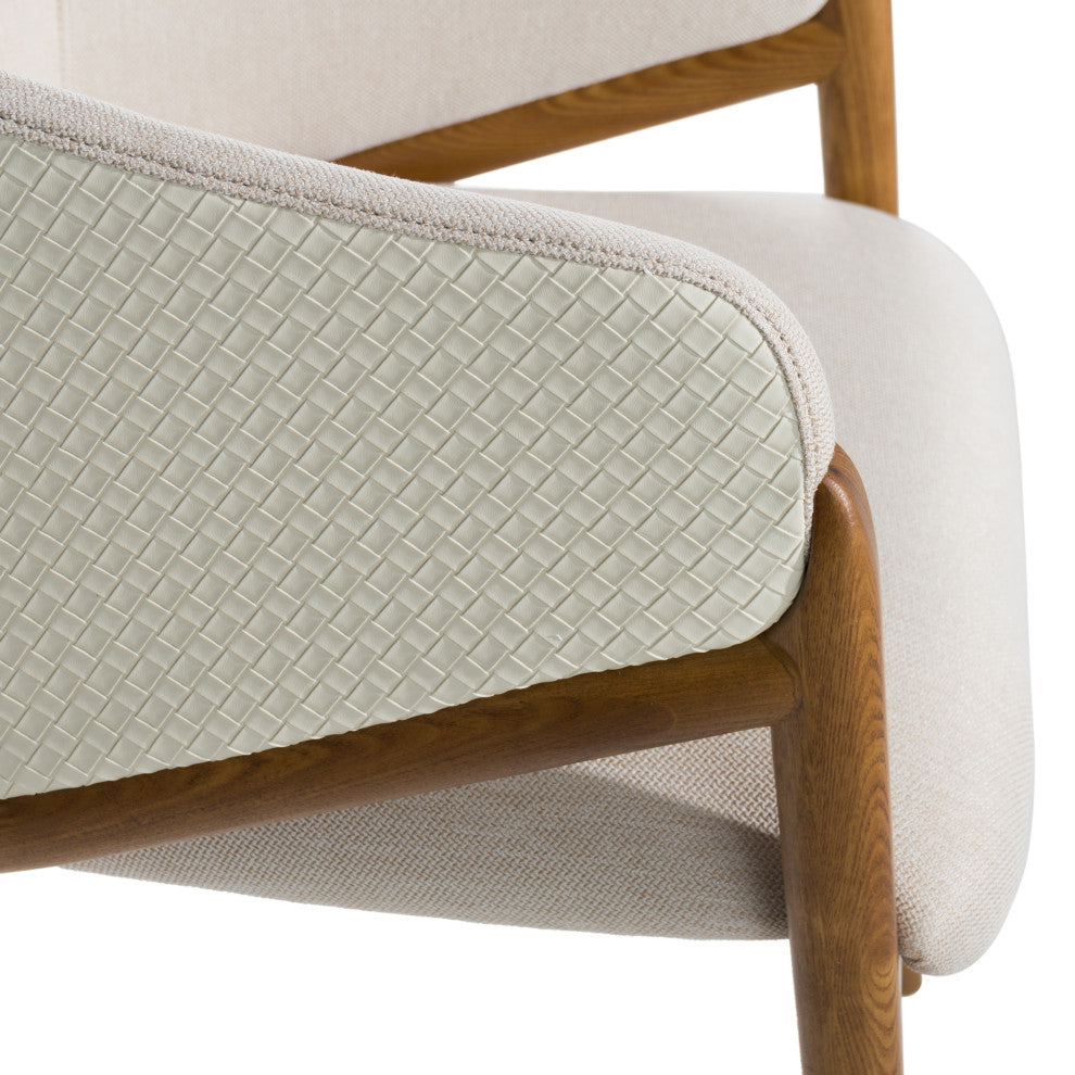 Modrest Lunde Cream Fabric, Vegan Leather & Walnut Arm Dining Chair