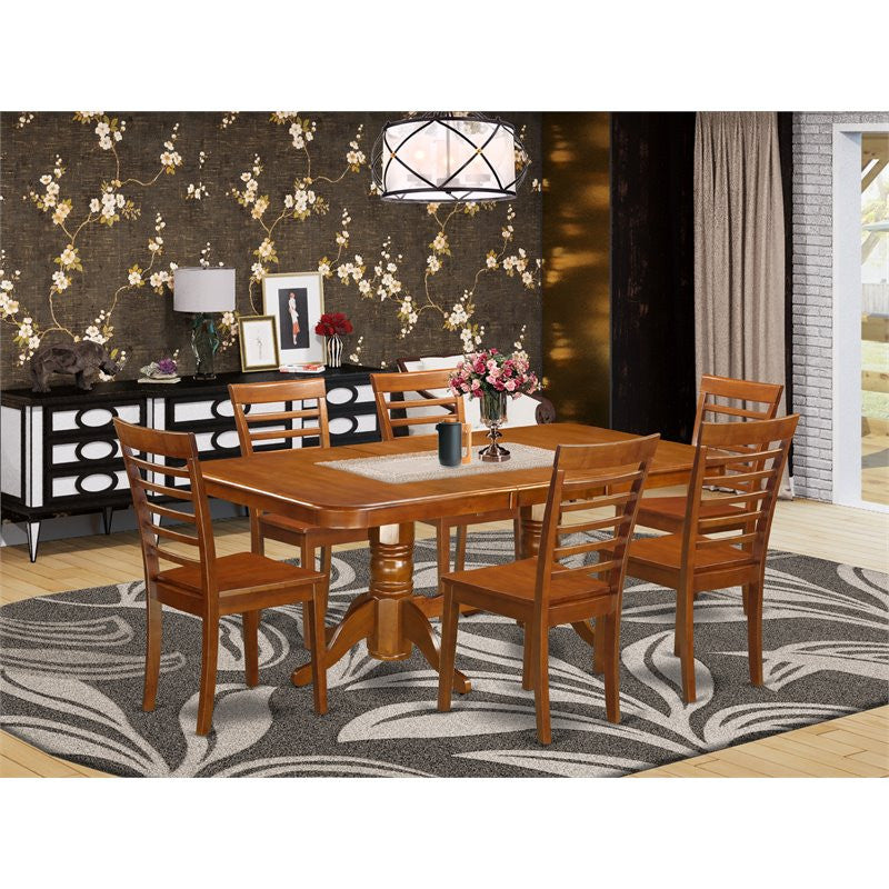 Naml7-Sbr-W, 7-Piece Dining Room Set Table With Leaf and 6 Dining Chairs