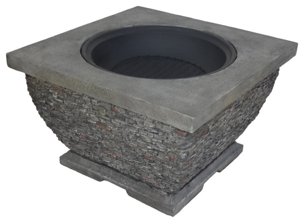 GDF Studio Laraine Outdoor 32" Wood Burning Concrete Square Fire Pit, Gray