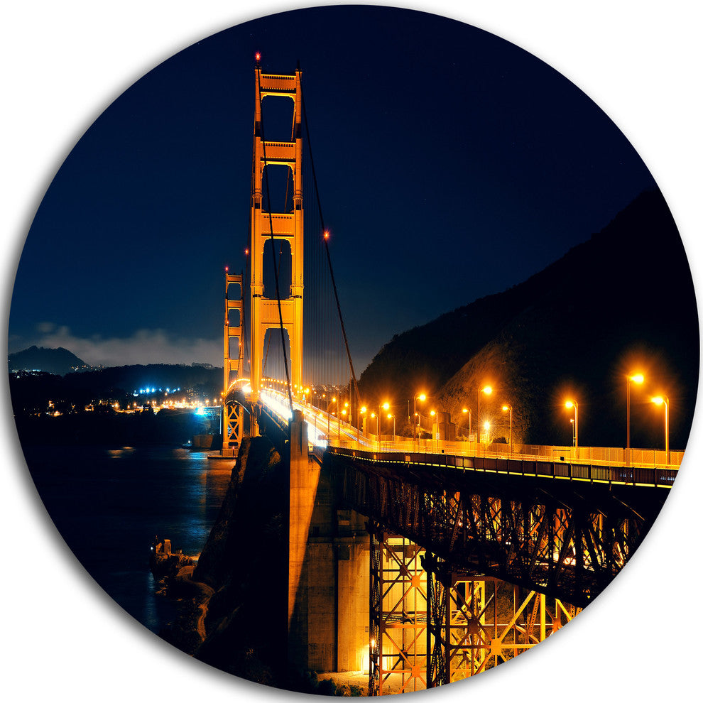 Golden Gate At Night, Sea Bridge Round Metal Wall Art, 11"