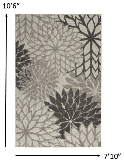8' X 11' Gray Floral Indoor Outdoor Area Rug
