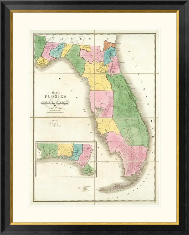 "Map of Florida, 1839" Framed Digital Print by David H. Burr, 32x40"