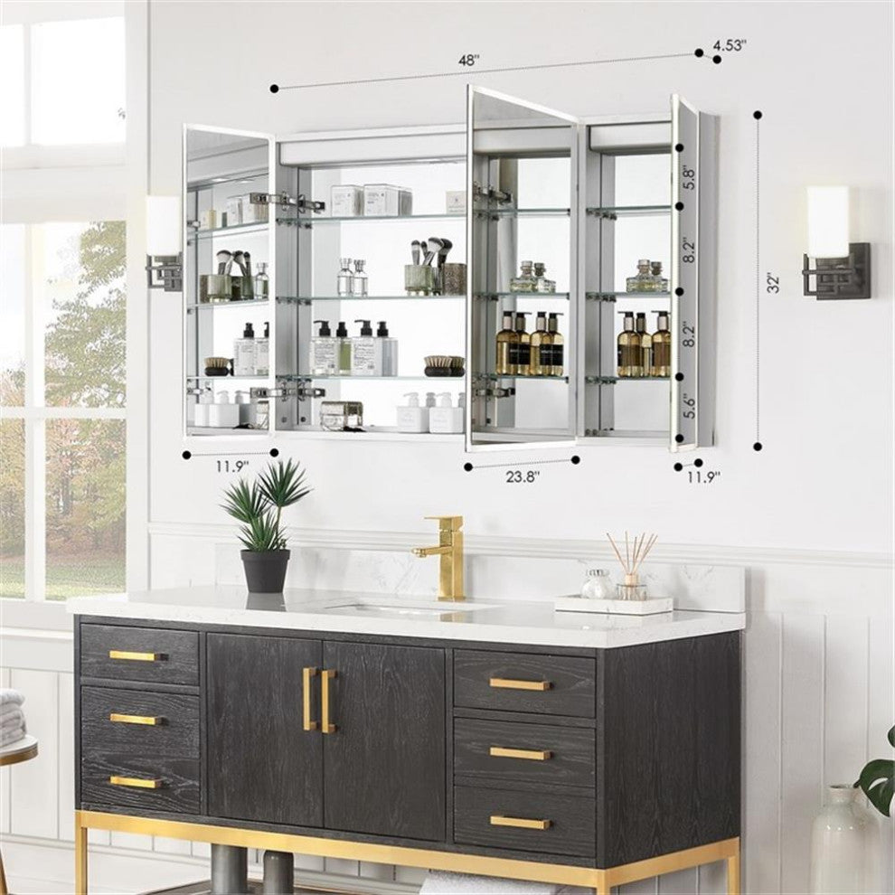 Carsoli 48" Clear Glass Surface-Mount/Recessed LED Mirror Medicine Cabinet