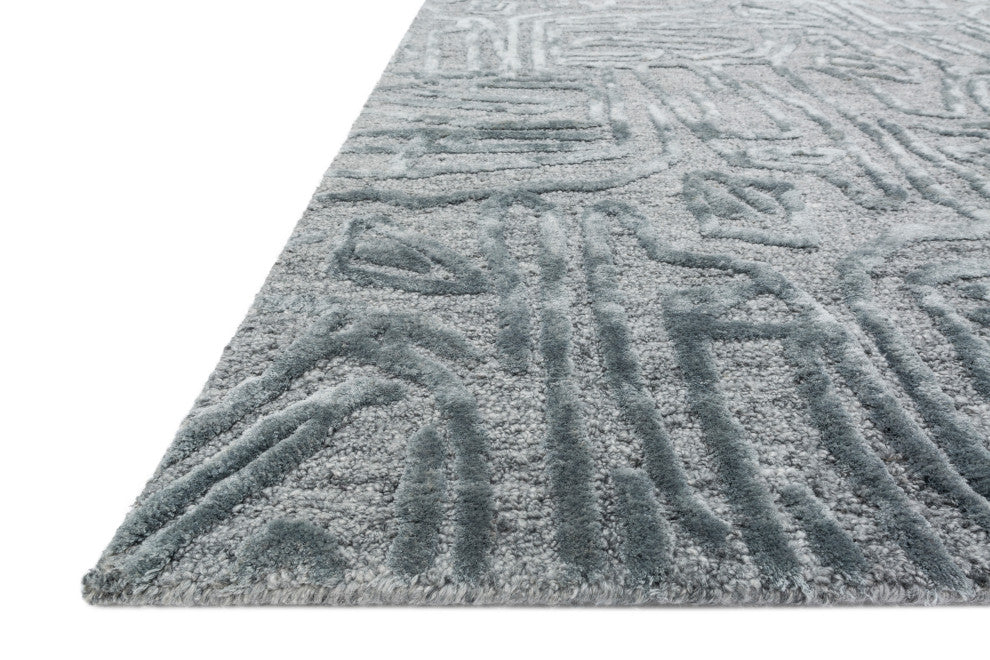 Handmade High Low Juneau Area Rug, Gray, Lt. Blue/Lt. Blue, 5'x7'6"