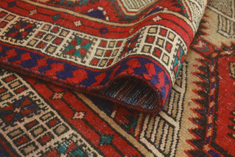 Fine Vintage Distressed Adika Red/Navy Runner, 3'3x9'9