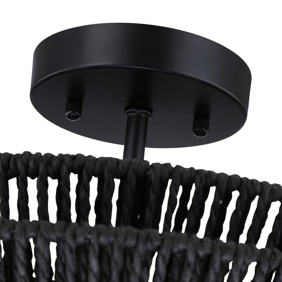 Semi-Flush Mount Ceiling Light, Black, 16'' Wide