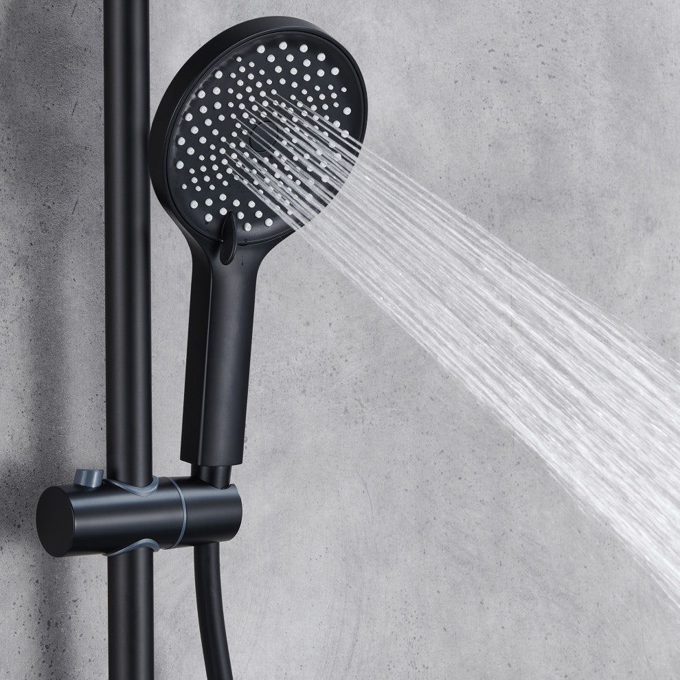 Wall Mounted Multi-Function Rain Shower System with Rough-in Valve, Matte Black