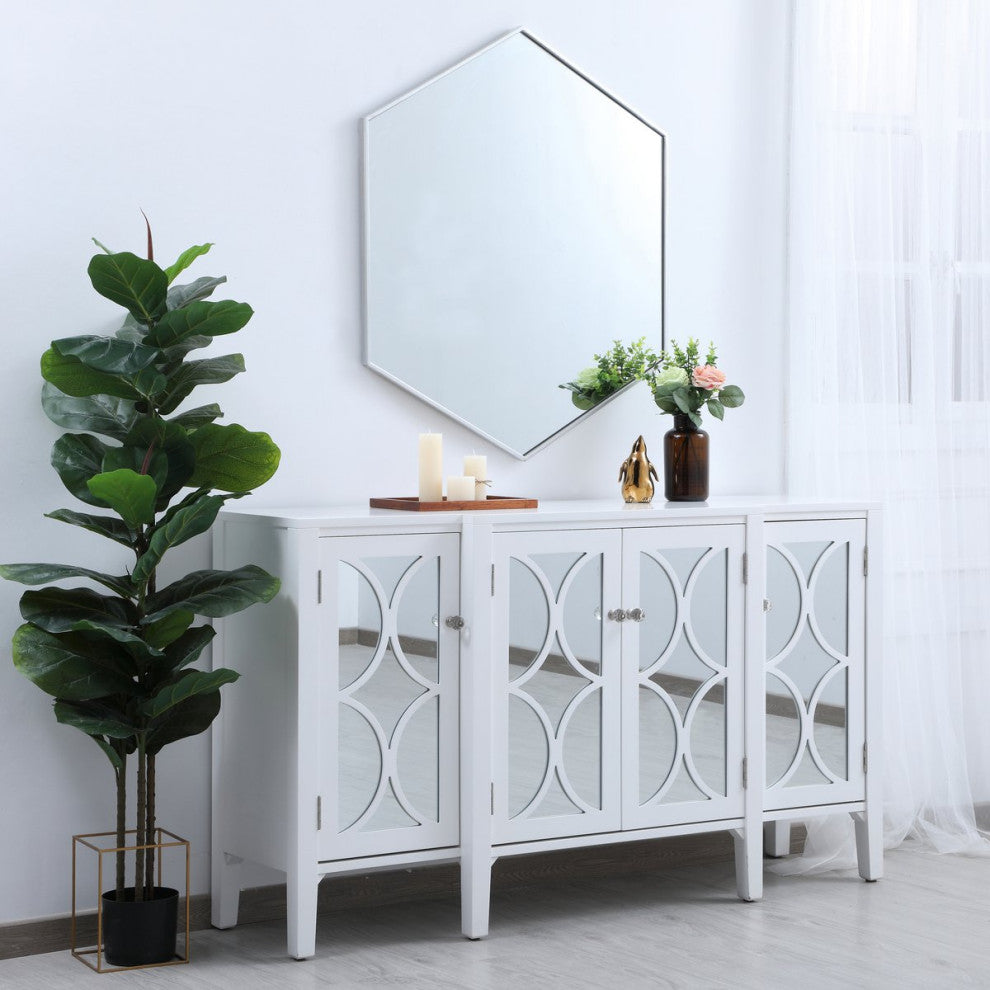 Elegant Decker Metal Frame Hexagon Mirror 38" MR4538S - Silver