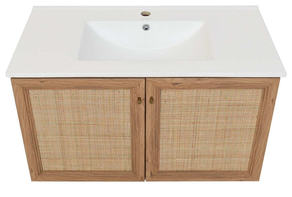 Classe 36" Wall-Mounted Bathroom Vanity, Oak