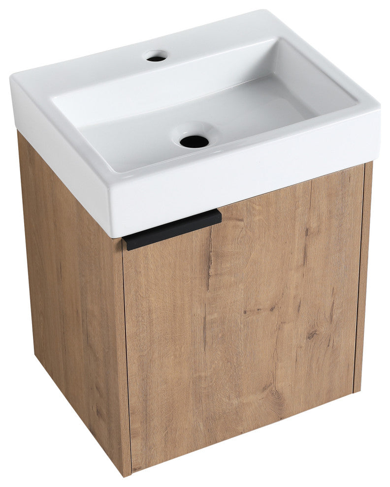 Wall-Mounted Bathroom Vanity With Ceramic Top and Basin