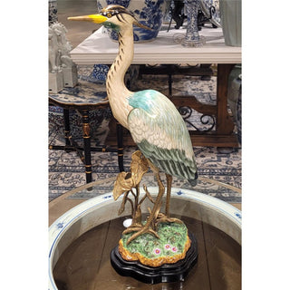 Blue Heron Figurine With Bronze Ormolu
