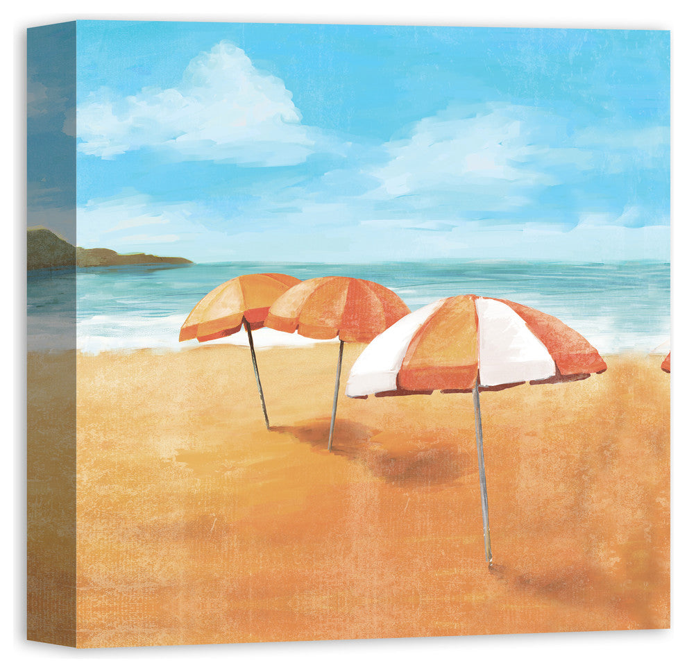 Striped Beach Umbrellas 16x16 Canvas Wall Art