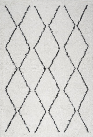 Catala Moroccan Diamond Shag Rug, White/Black, 3'x5'