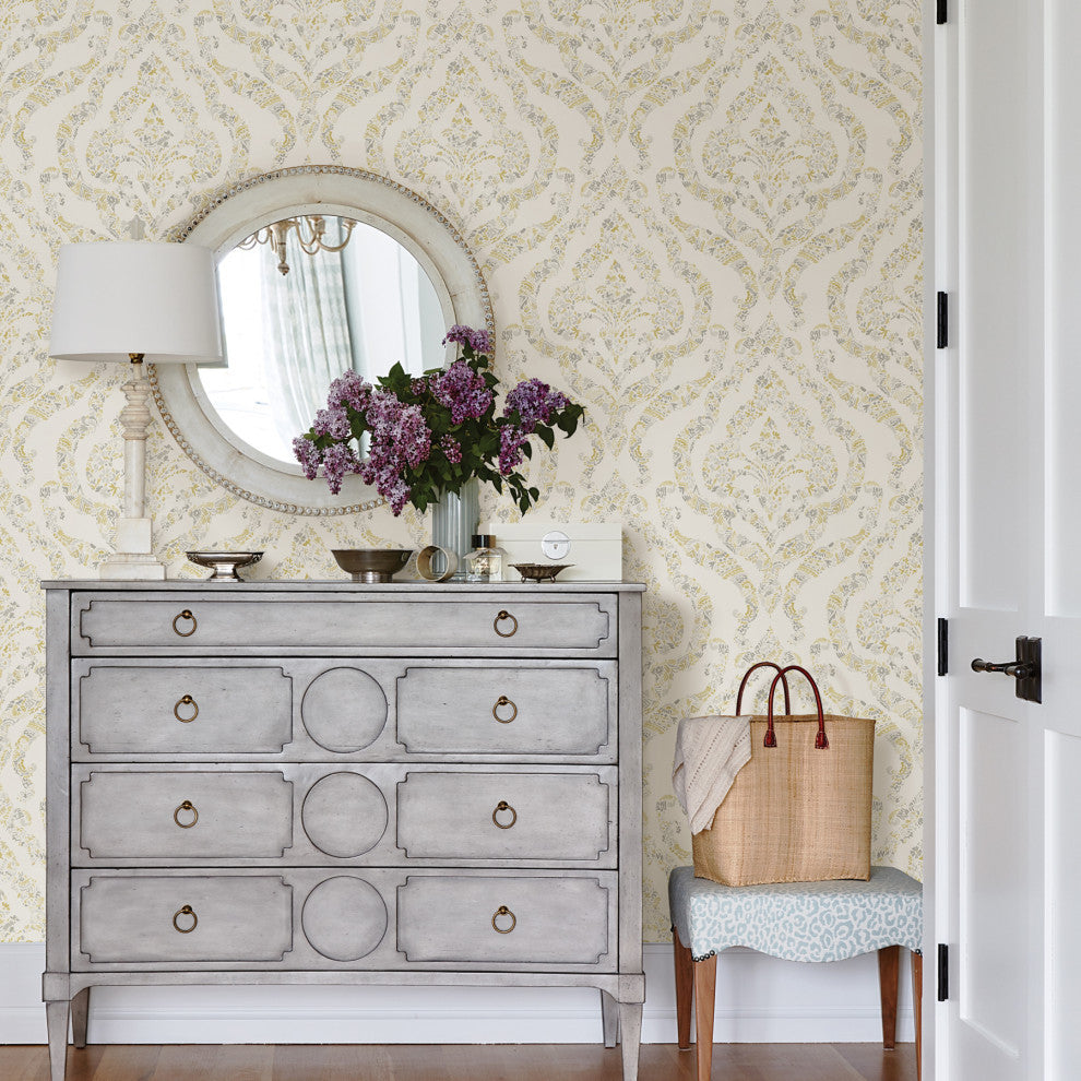 Featherton Mustard Floral Damask Wallpaper Bolt
