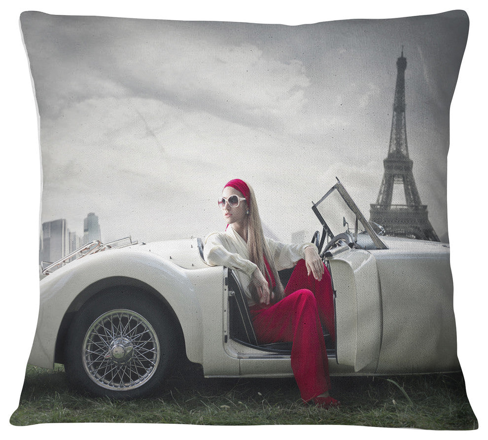 Fashion Woman in Car Cars Throw Pillow, 18"x18"