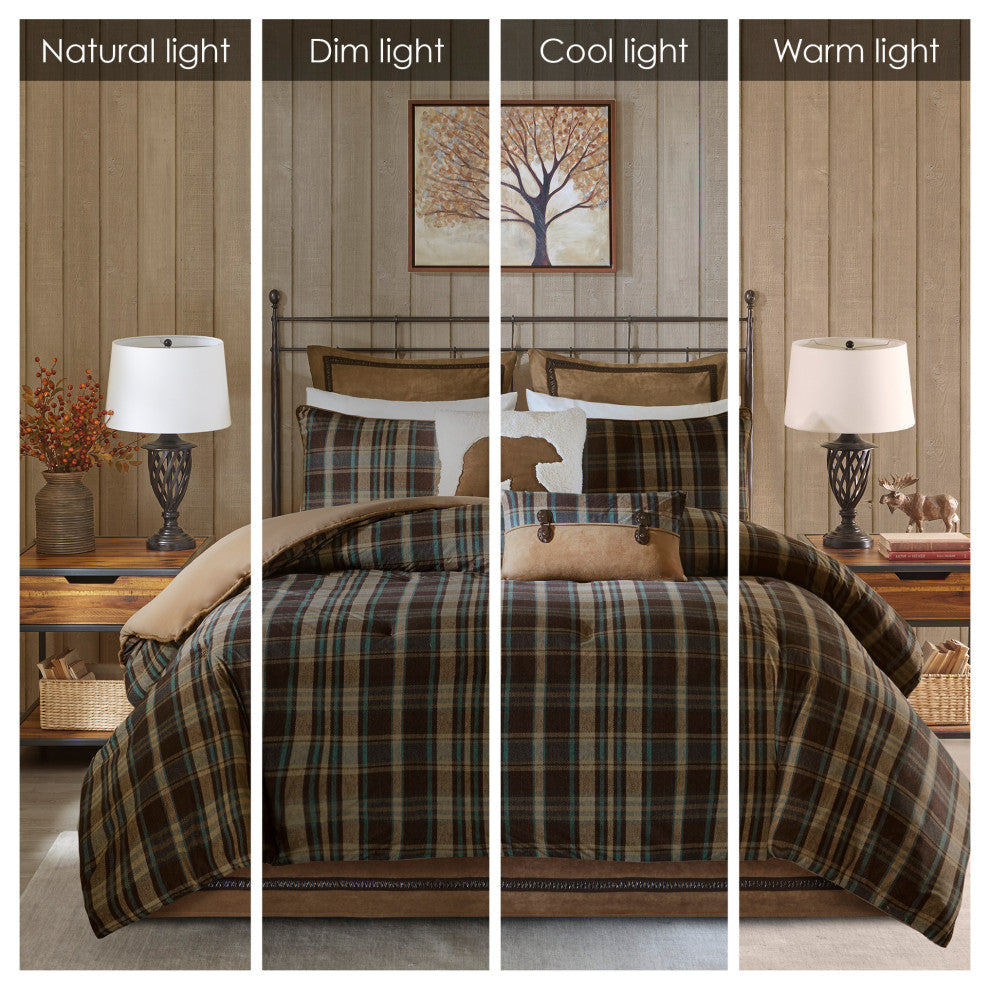 Woolrich Hadley Plaid Cottage Taupe Comforter Set, Terra Brown, Queen