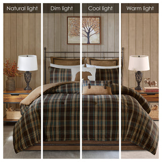 Woolrich Hadley Plaid Cottage Taupe Comforter Set, Terra Brown, Queen
