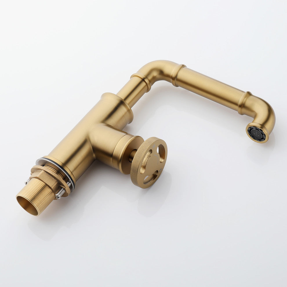 Deck Mounted Single Hole Bathroom Vessel Sink Faucet, Brushed Gold