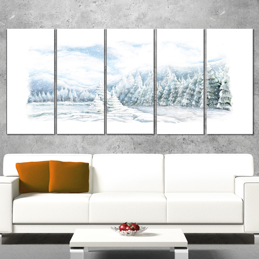 "Christmas Winter Happy Panorama" Landscape Wall Art, 5 Panels, 60"x28"
