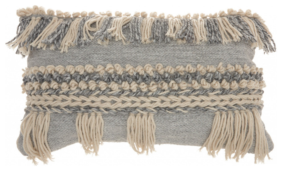 Blue and White Macrame Lumbar Pillow