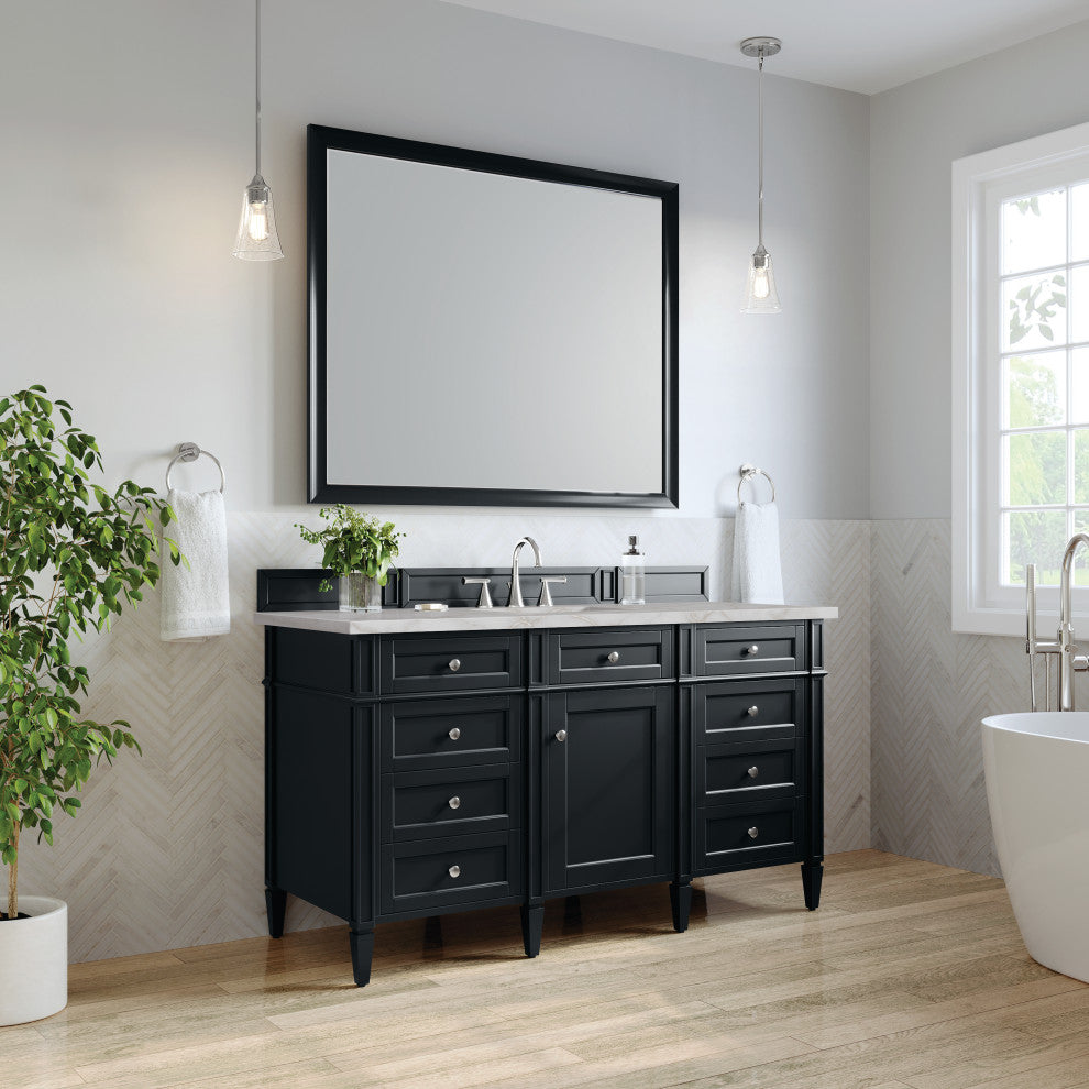 Brittany 60" Single Vanity, Black Onyx, Victorian Silver Quartz