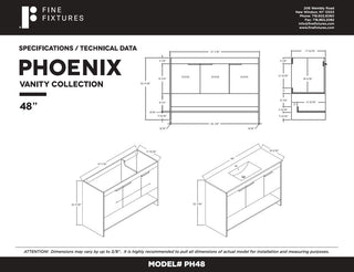 Phoenix Bath Vanity With Ceramic Sink - Full Assembly Required, Rustic White, 48 Inch