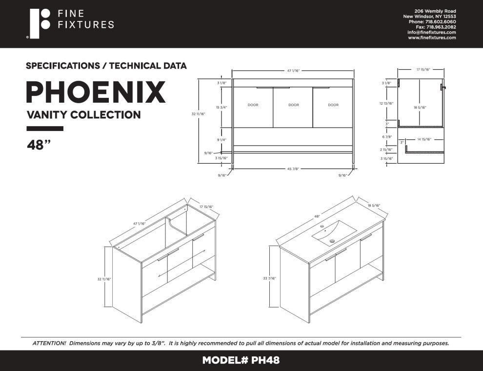 Phoenix Bath Vanity With Ceramic Sink - Full Assembly Required, Rustic White, 48 Inch