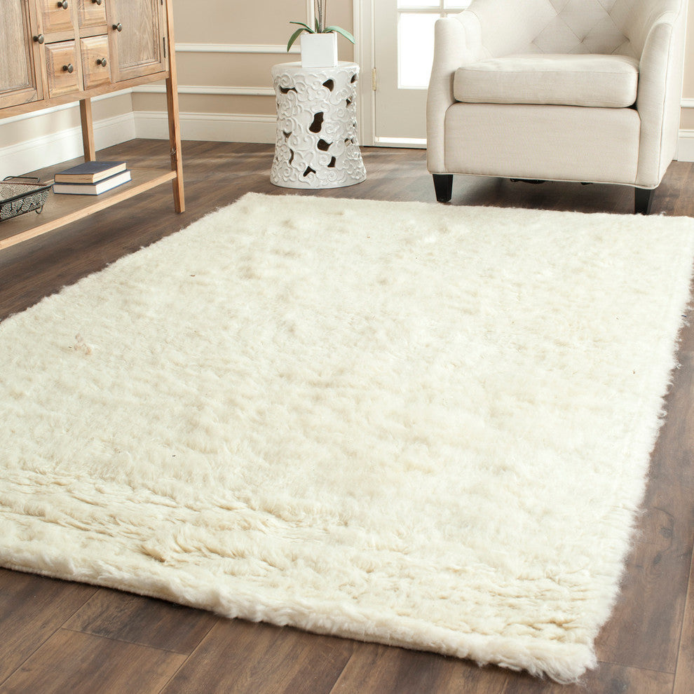Safavieh Flokati FLK150A 6' Square Ivory Rug