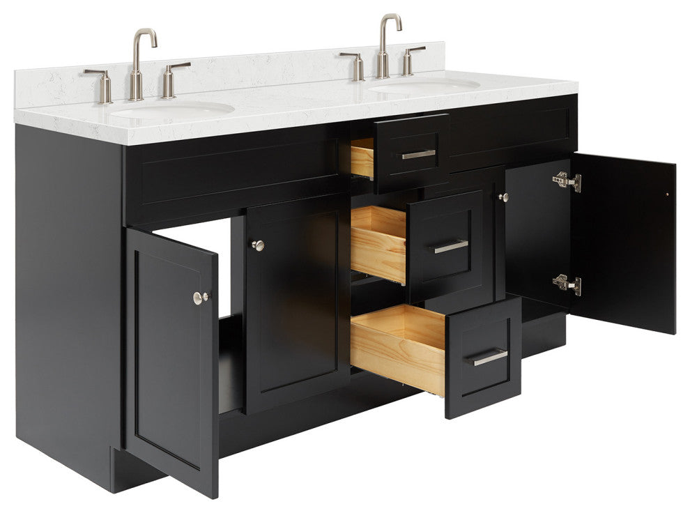 Ariel Hamlet 72" Double Oval Sink Bathroom Vanity, Carrara Quartz