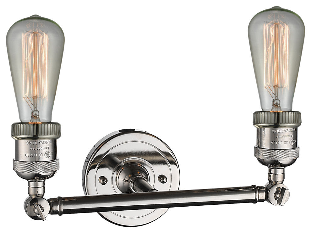 Bare Bulb 2-Light Bath Fixture, Polished Nickel