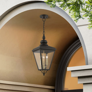 3 Light Bronze Outdoor Large Pendant Lantern, Antique Brass