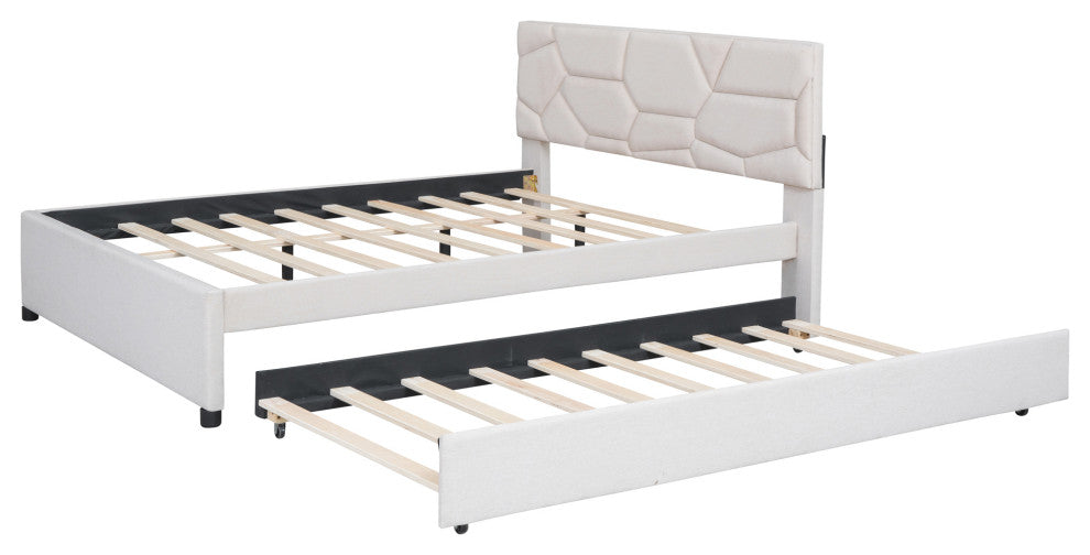 Gewnee Queen Size Upholstered Platform Bed in Beige