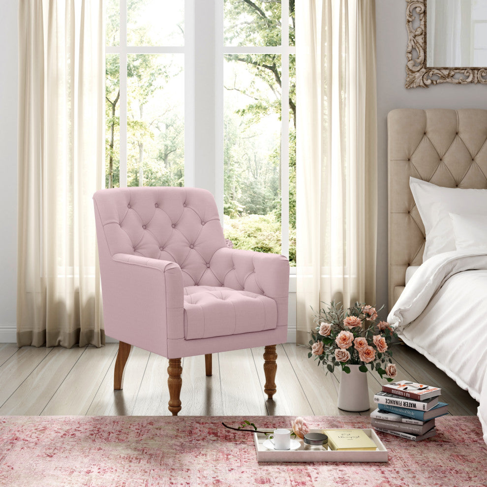 Rustic Manor Aadya Accent Chair Upholstered, Linen, Pink