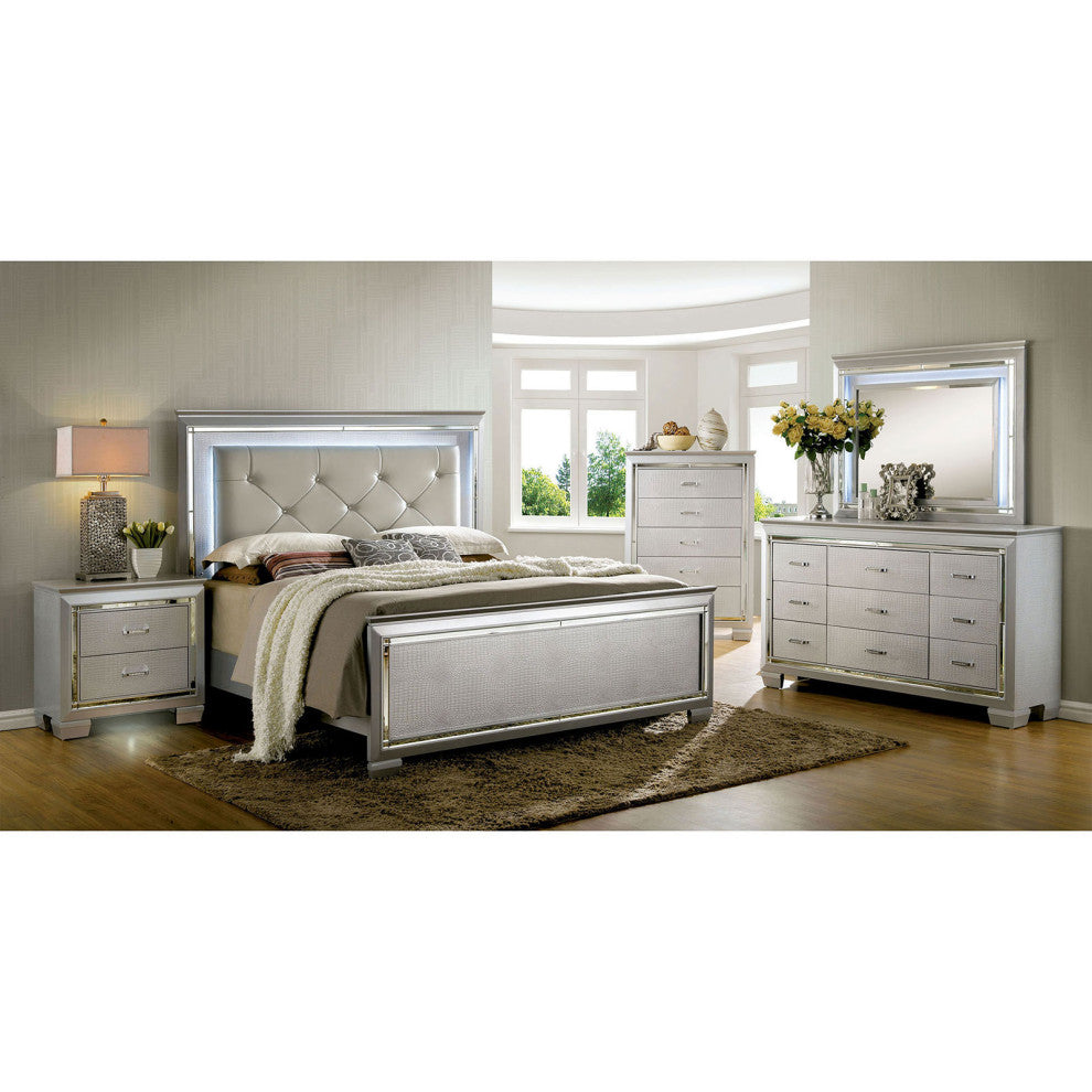 Wood Chest with 5 Drawers, Silver