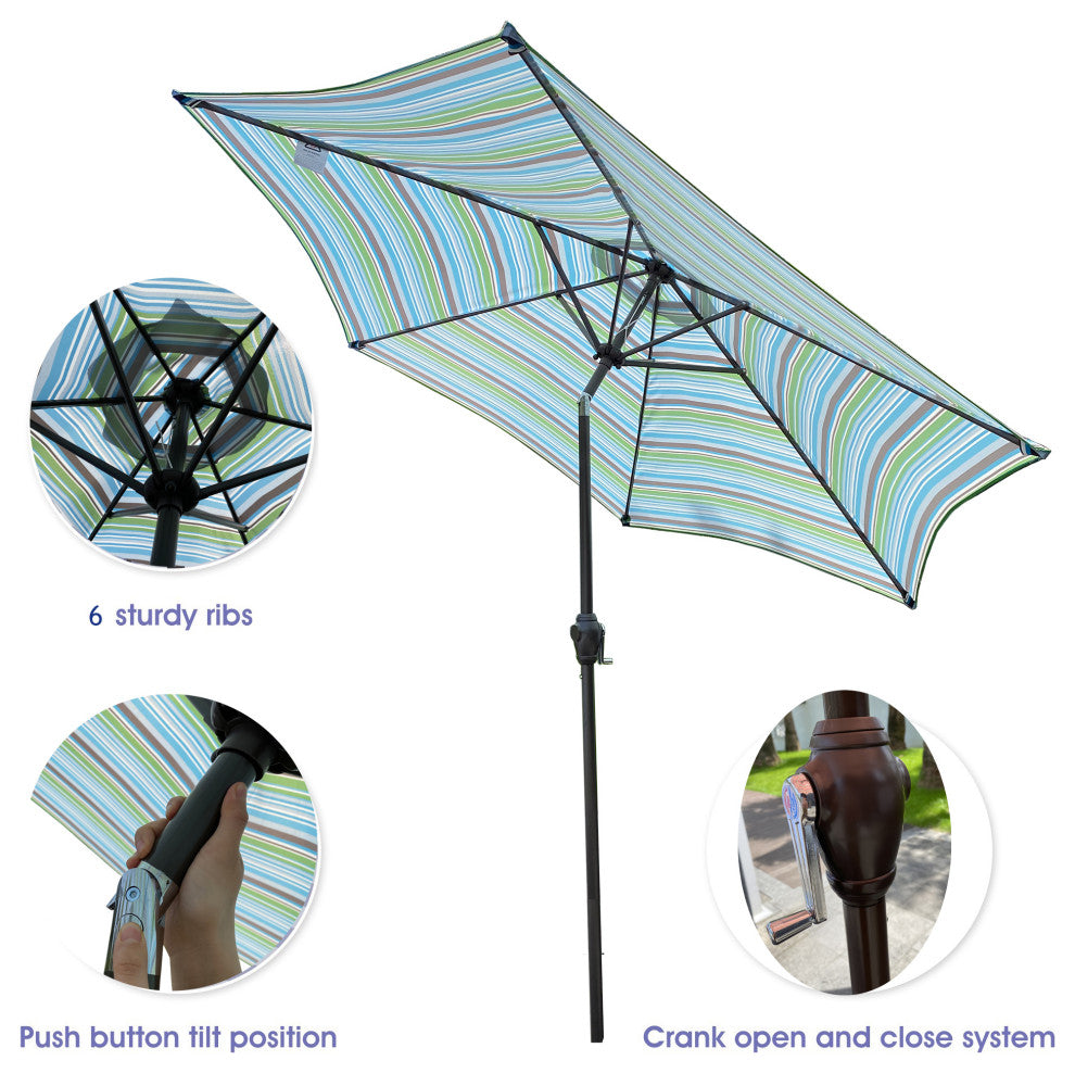 9' Outdoor Patio Steel Market Umbrella With Push Button Tilt and Crank, Green