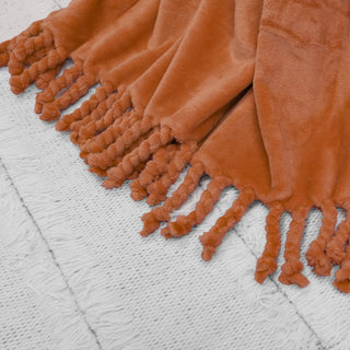 Braided Rope Flannel Fleece Throw, Burnt Orange, 60"x80"